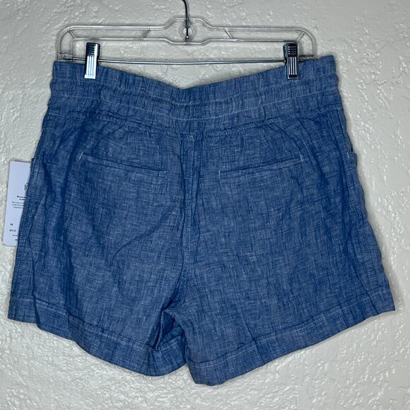 Athleta Cabo Linen Pull On Drawstring Shorts Chambray Women 10 - Picture 2 of 7